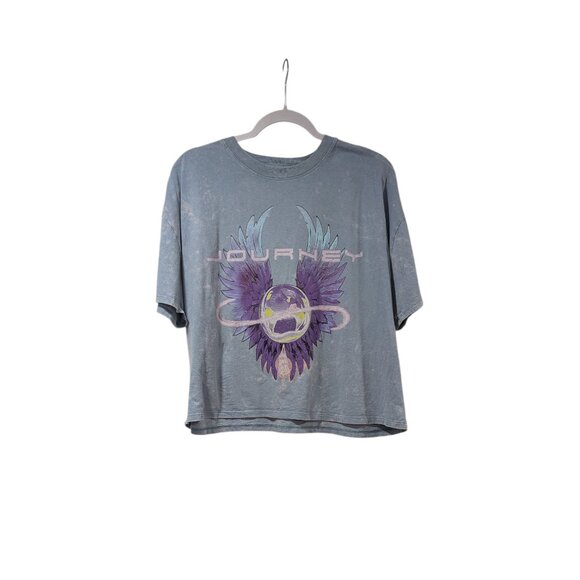 Journey NWT Blue Cropped Graphic Band T-shirt Sz L - Picture 1 of 5